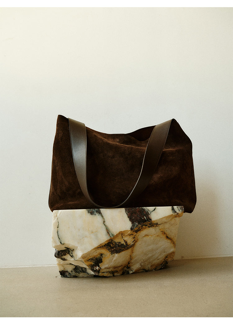 Suede Tote Bag with Detachable Inner Pouch