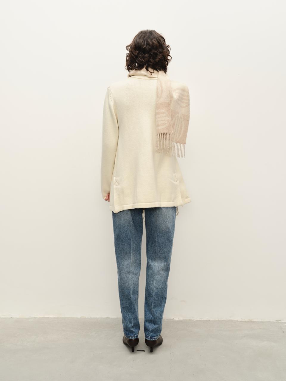 Alpaca Wool Logo Collection Undyed Mélange Fringe Double-Sided Two-Tone Scarf