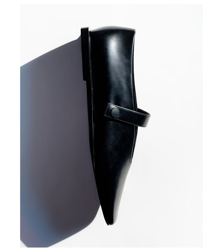 方头小牛皮玛丽珍平底鞋