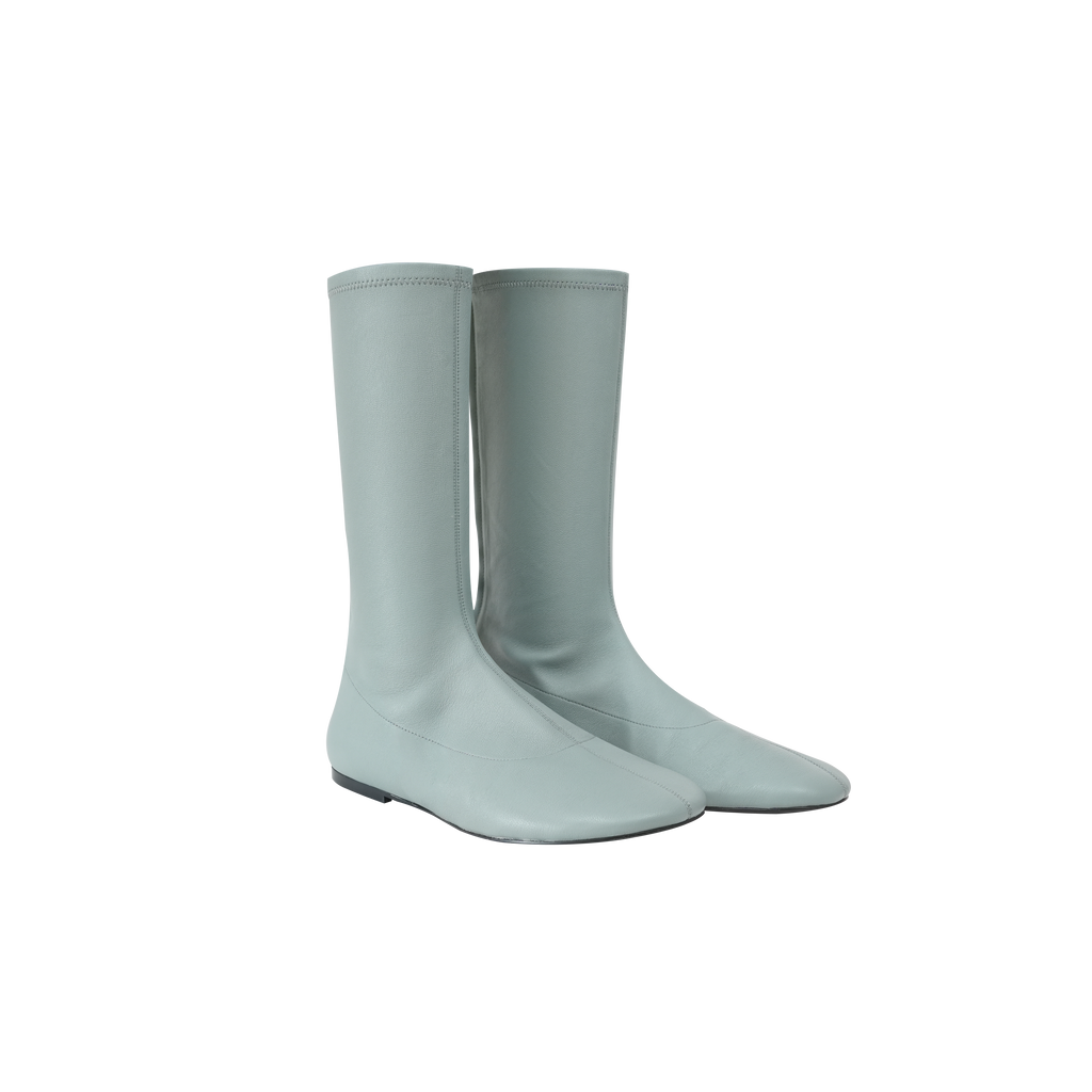 弹力羊皮圆头中筒靴小众堆叠感平底时装靴袜靴