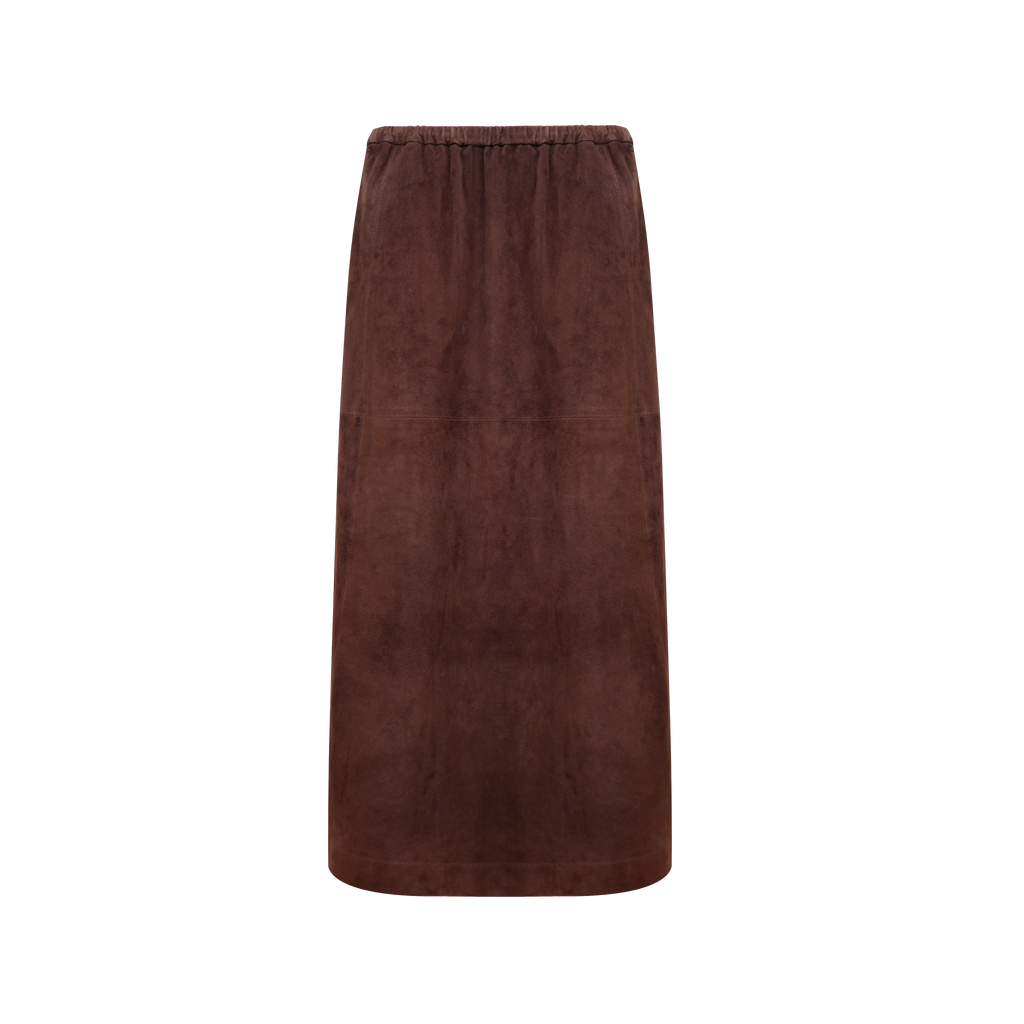 Runway Edition Spanish Lamb Suede Elastic Waist Umbrella-Shaped Midi Skirt