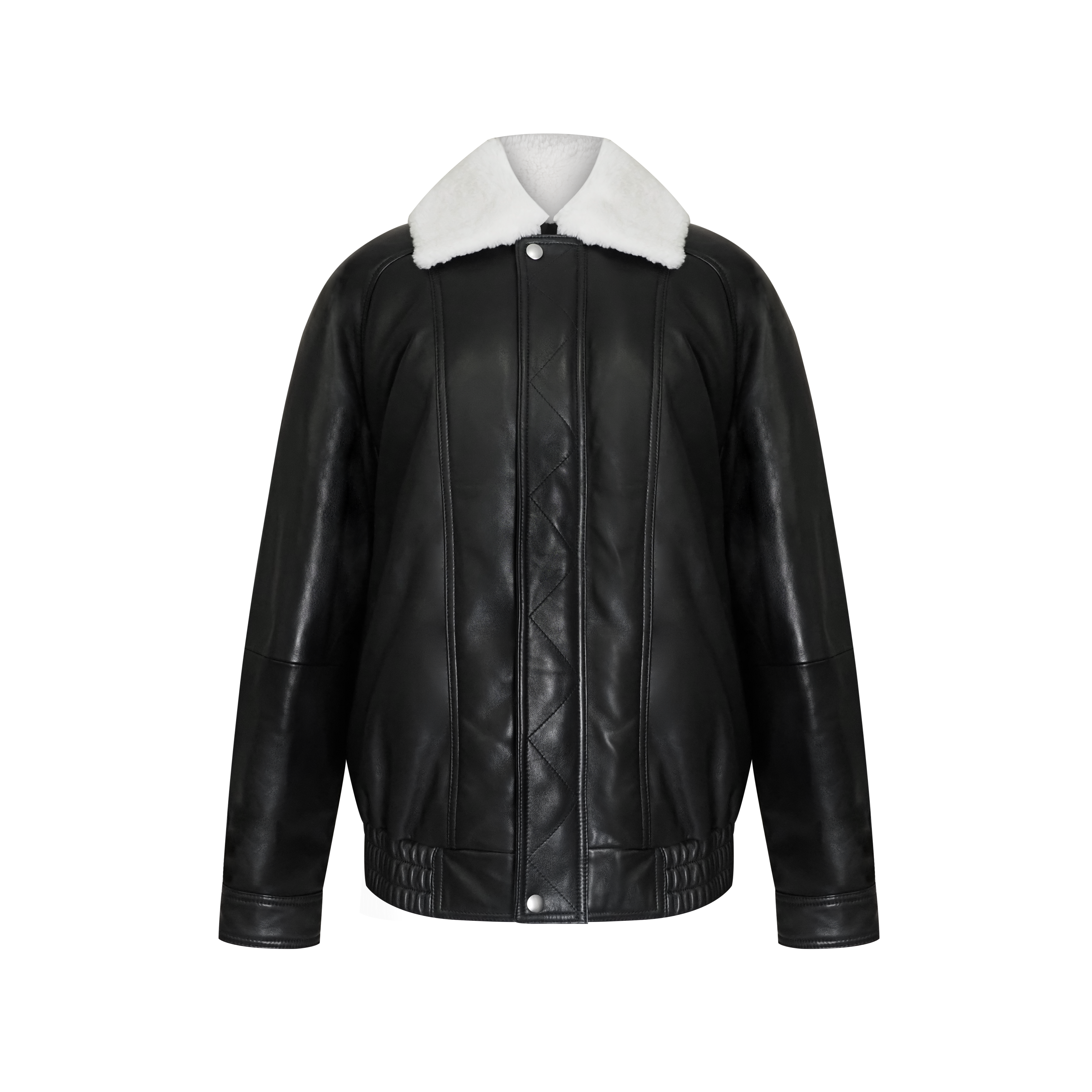 Sheepskin White Goose Down Removable Shearling Fur Collar Leather Coat & Down Jacket