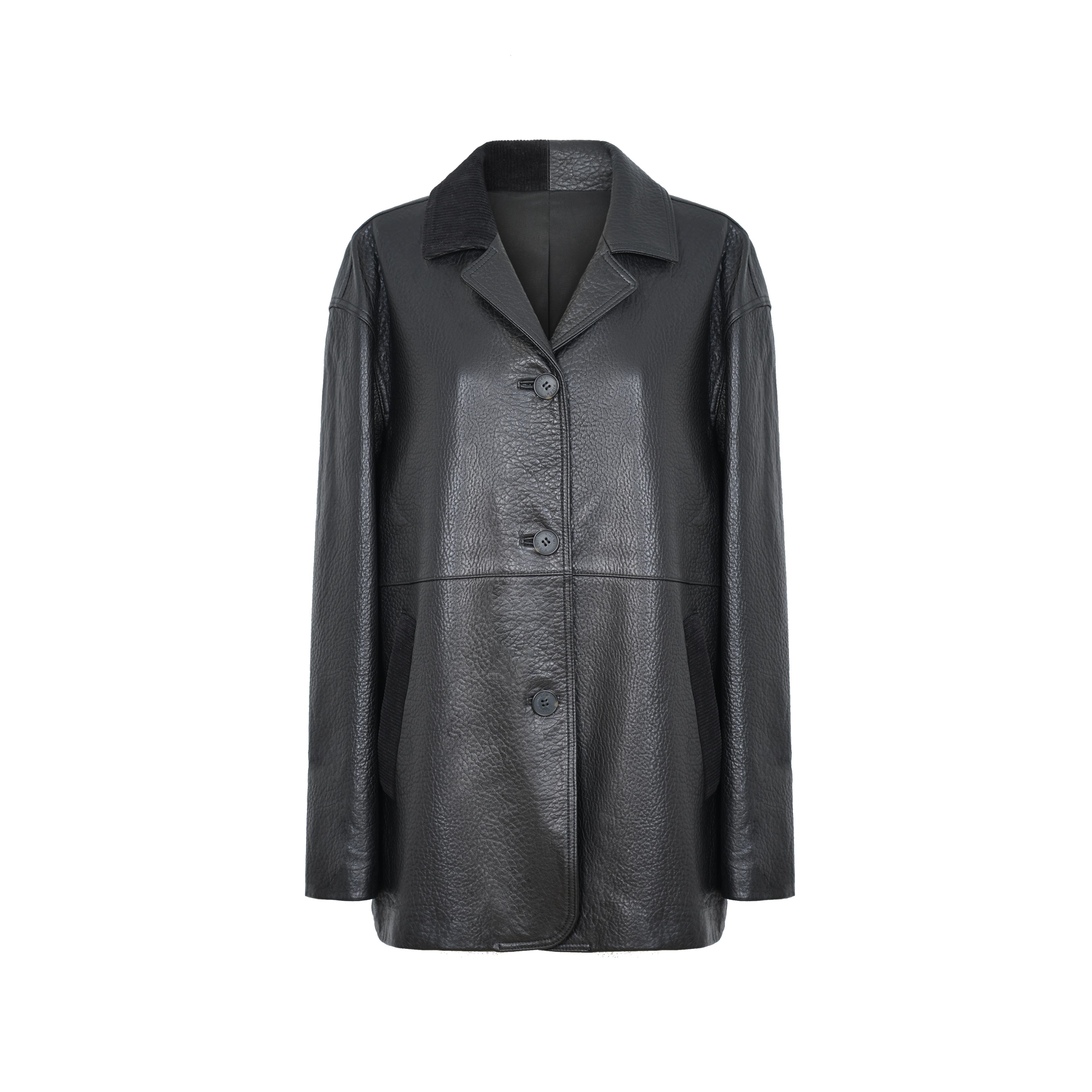 Lychee Leather Elephant Texture Suede Collar Asymmetrical Patchwork Leather Blazer Jacket