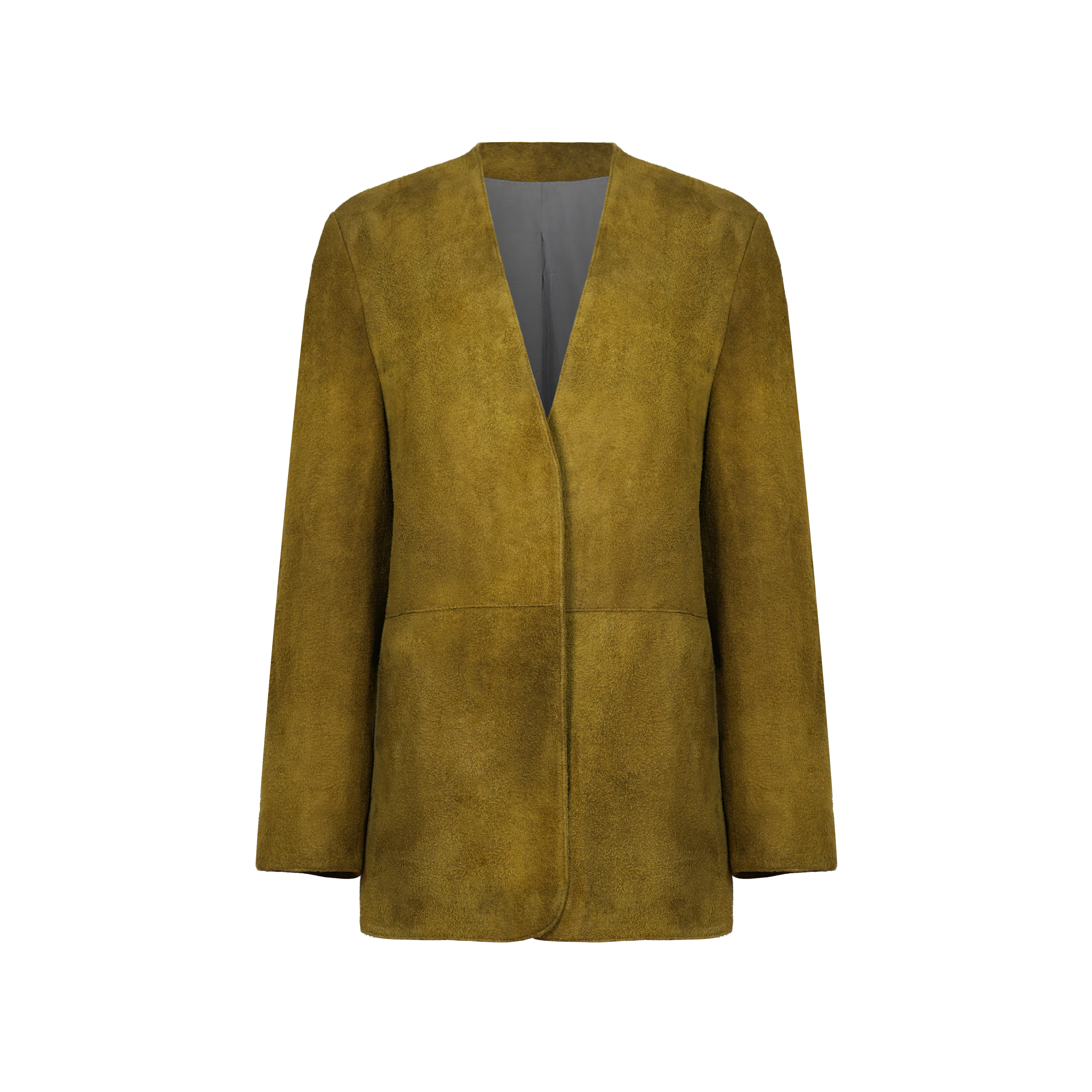 Olive Ginger Green V-Neck Oversized Blazer with Shoulder Pads