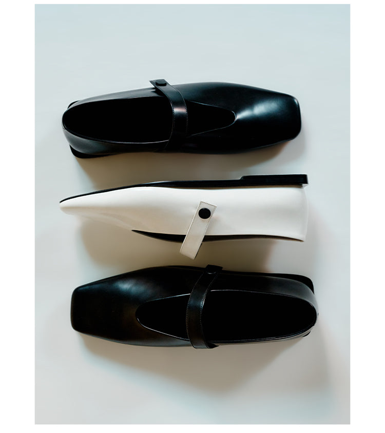 方头小牛皮玛丽珍平底鞋