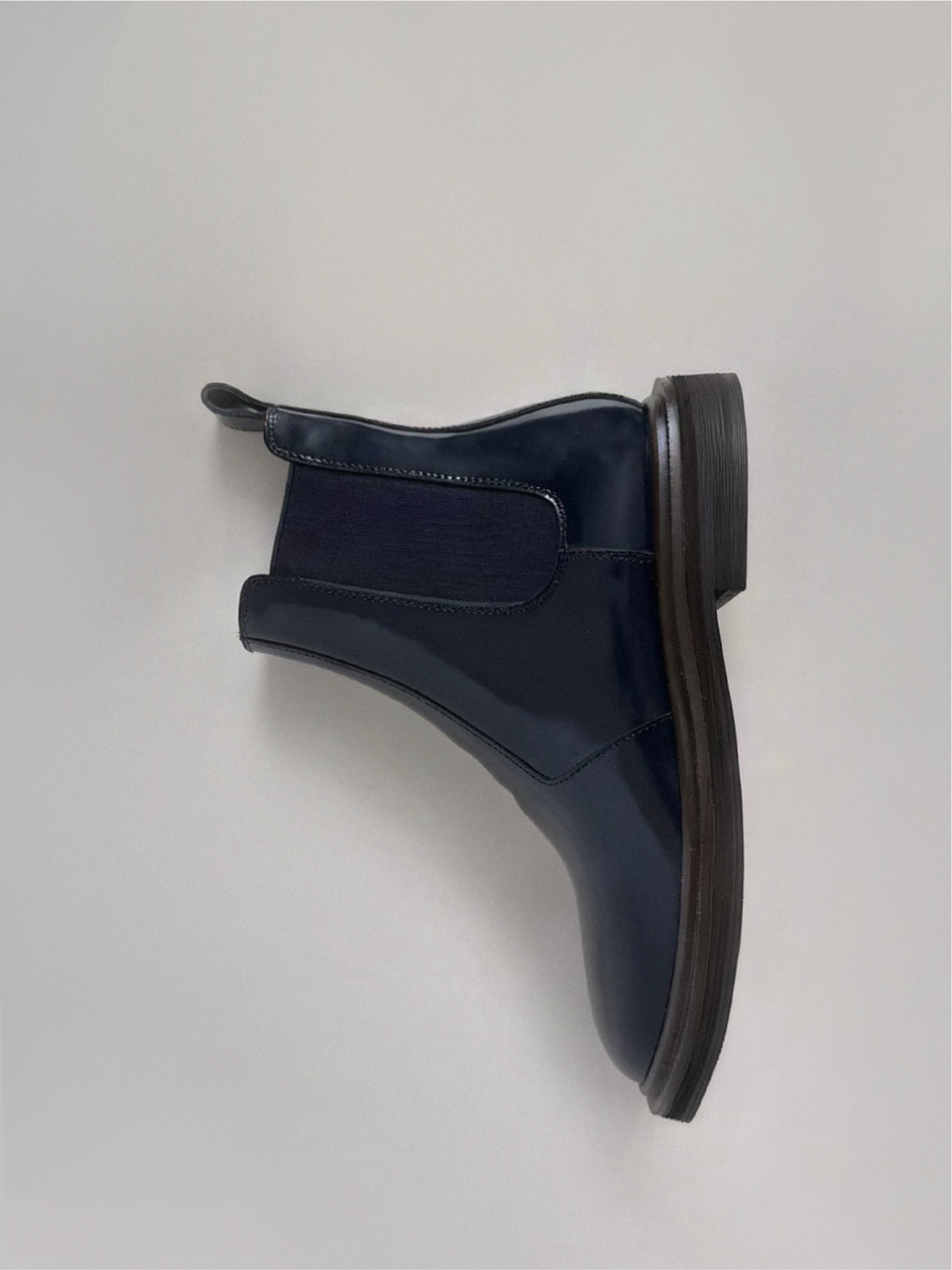 Matte Patent Leather Full-Grain Leather Chelsea Boots with Chunky Platform and Hidden Wedge, Vintage Style Round-Toe Mid-Calf Boots