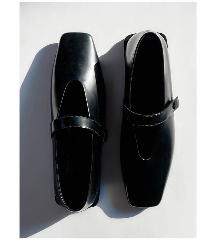 Square-Toe Calfskin Mary Jane Flats