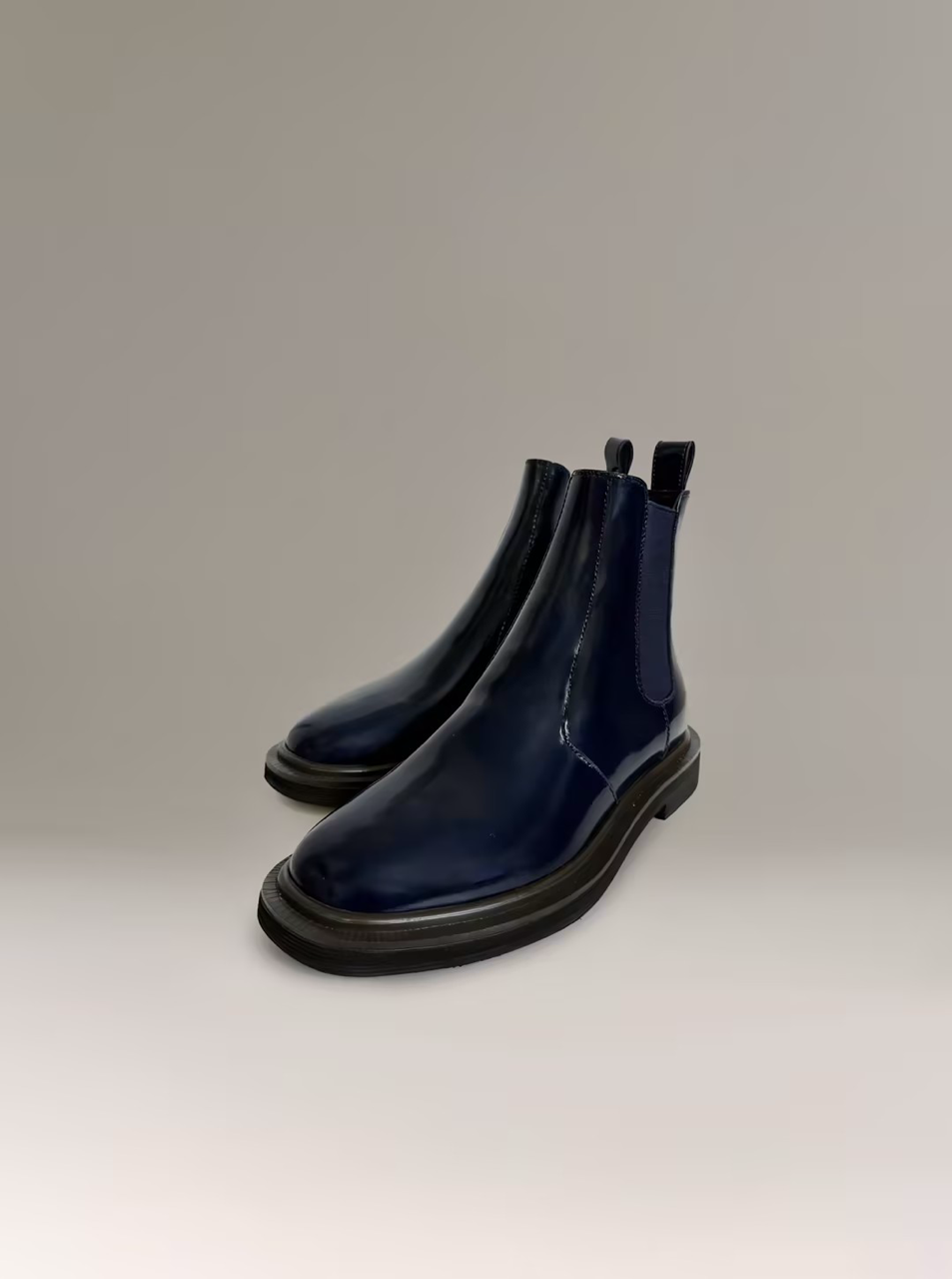 Matte Patent Leather Full-Grain Leather Chelsea Boots with Chunky Platform and Hidden Wedge, Vintage Style Round-Toe Mid-Calf Boots