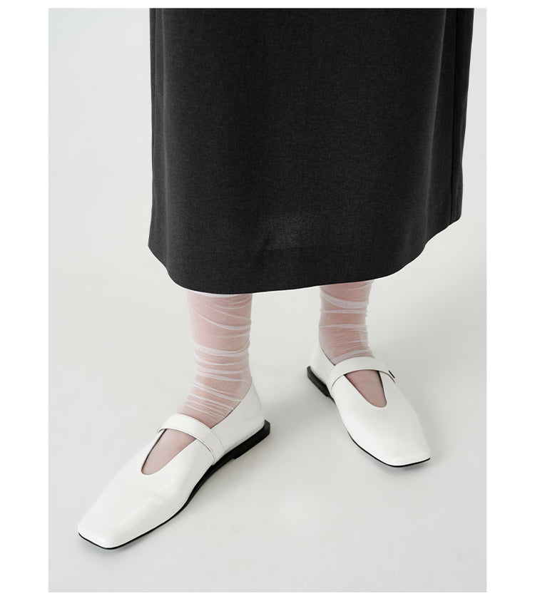 Square-Toe Calfskin Mary Jane Flats