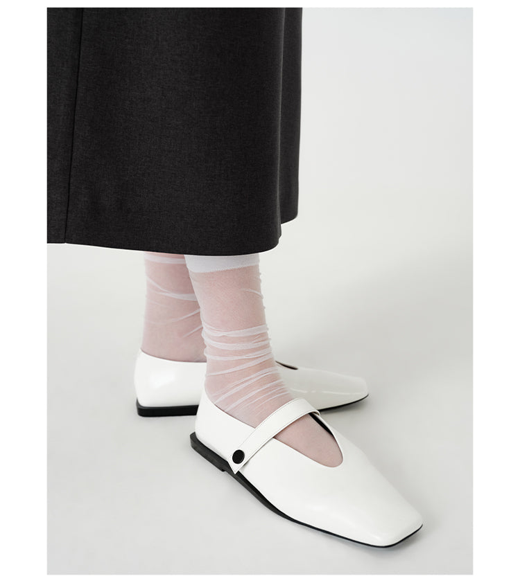 Square-Toe Calfskin Mary Jane Flats