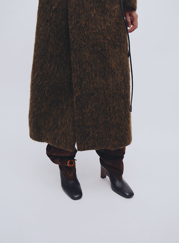 Sheepskin & Suede Patchwork Sculptural-Heel Tall Boots