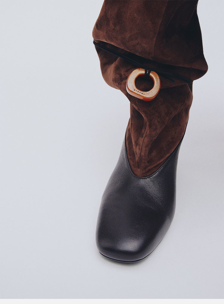 Sheepskin & Suede Patchwork Sculptural-Heel Tall Boots