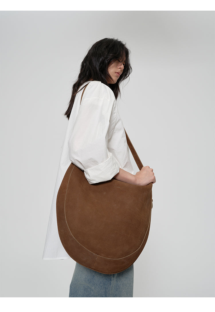 Matte Grain Leather Horseshoe Bag with Adjustable Shoulder Strap