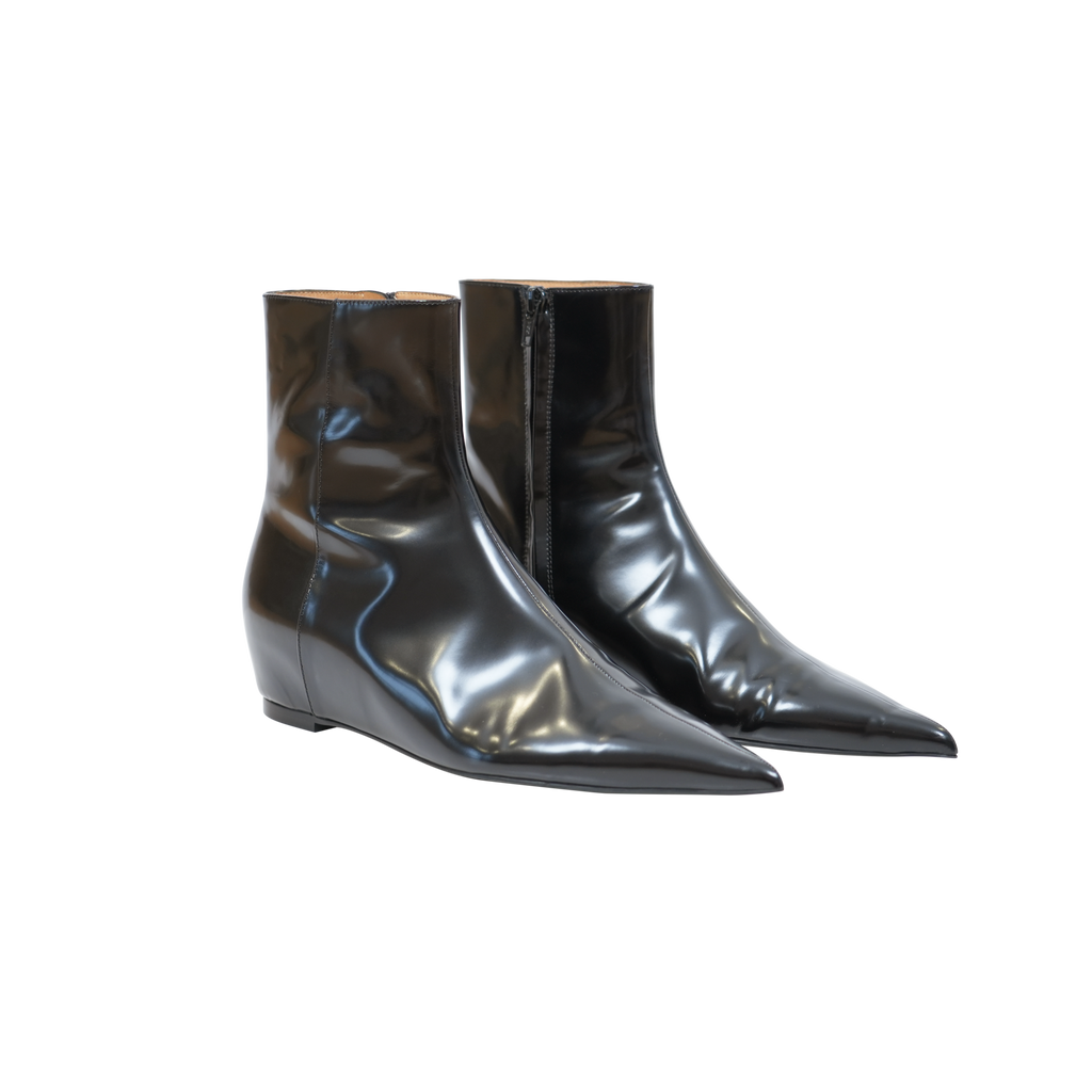 Classic Vintage Style Mahogany Edge-Trimmed Full-Grain Leather Pointed-Toe Chelsea Ankle Boots with Hidden Lift Stitch Design