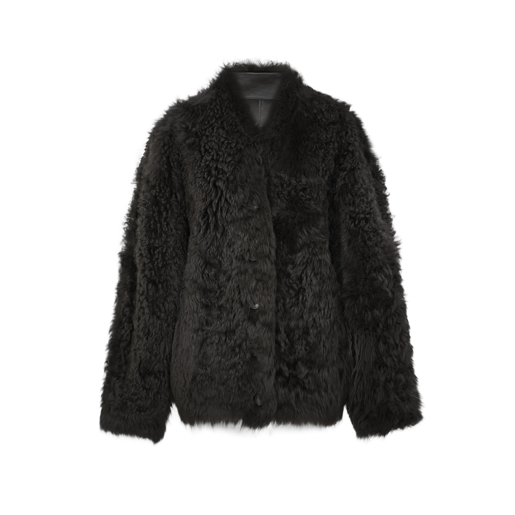 大秀款进口西班牙羊羔毛卷毛v领皮毛一体大衣外套