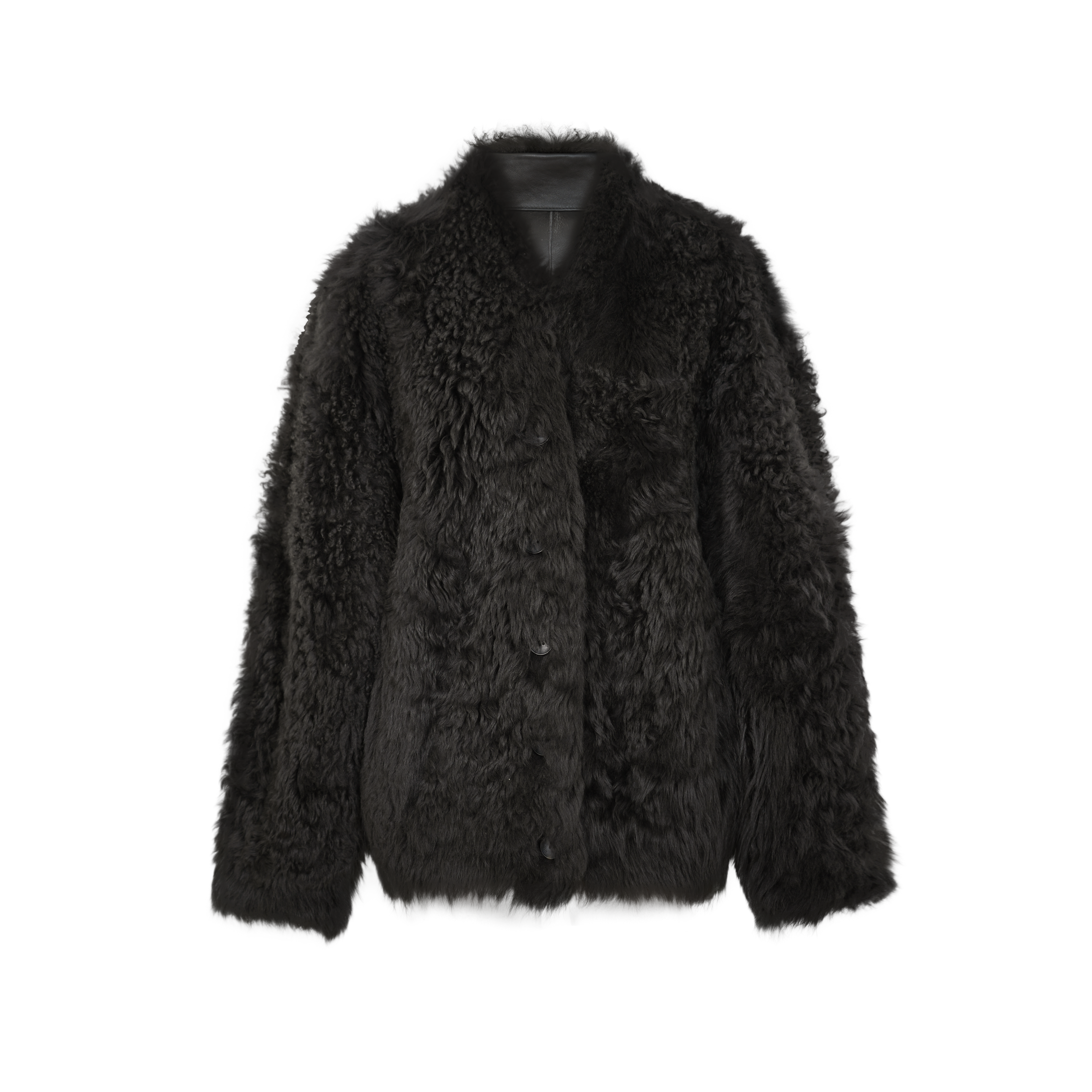 大秀款进口西班牙羊羔毛卷毛v领皮毛一体大衣外套