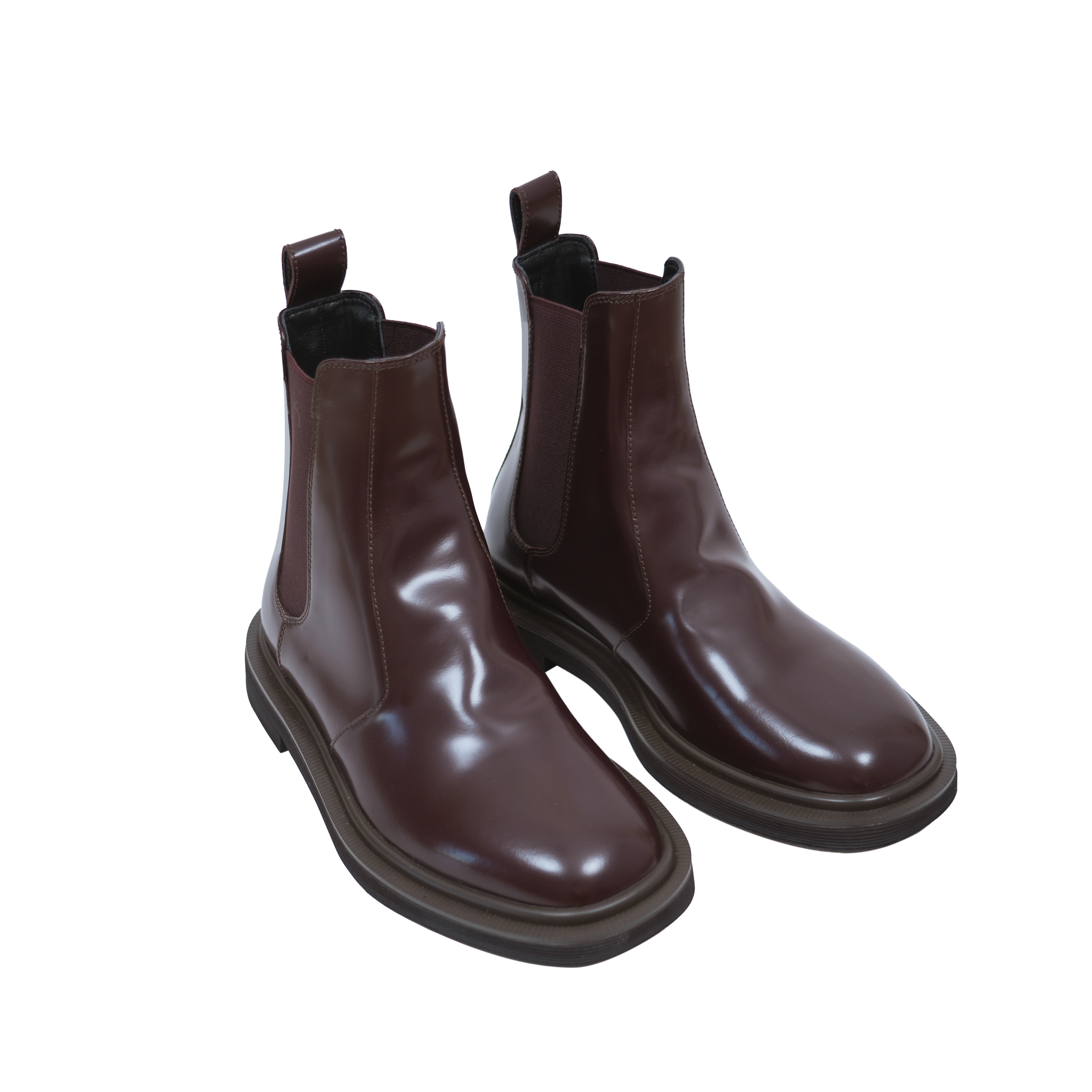 Matte Patent Leather Full-Grain Leather Chelsea Boots with Chunky Platform and Hidden Wedge, Vintage Style Round-Toe Mid-Calf Boots