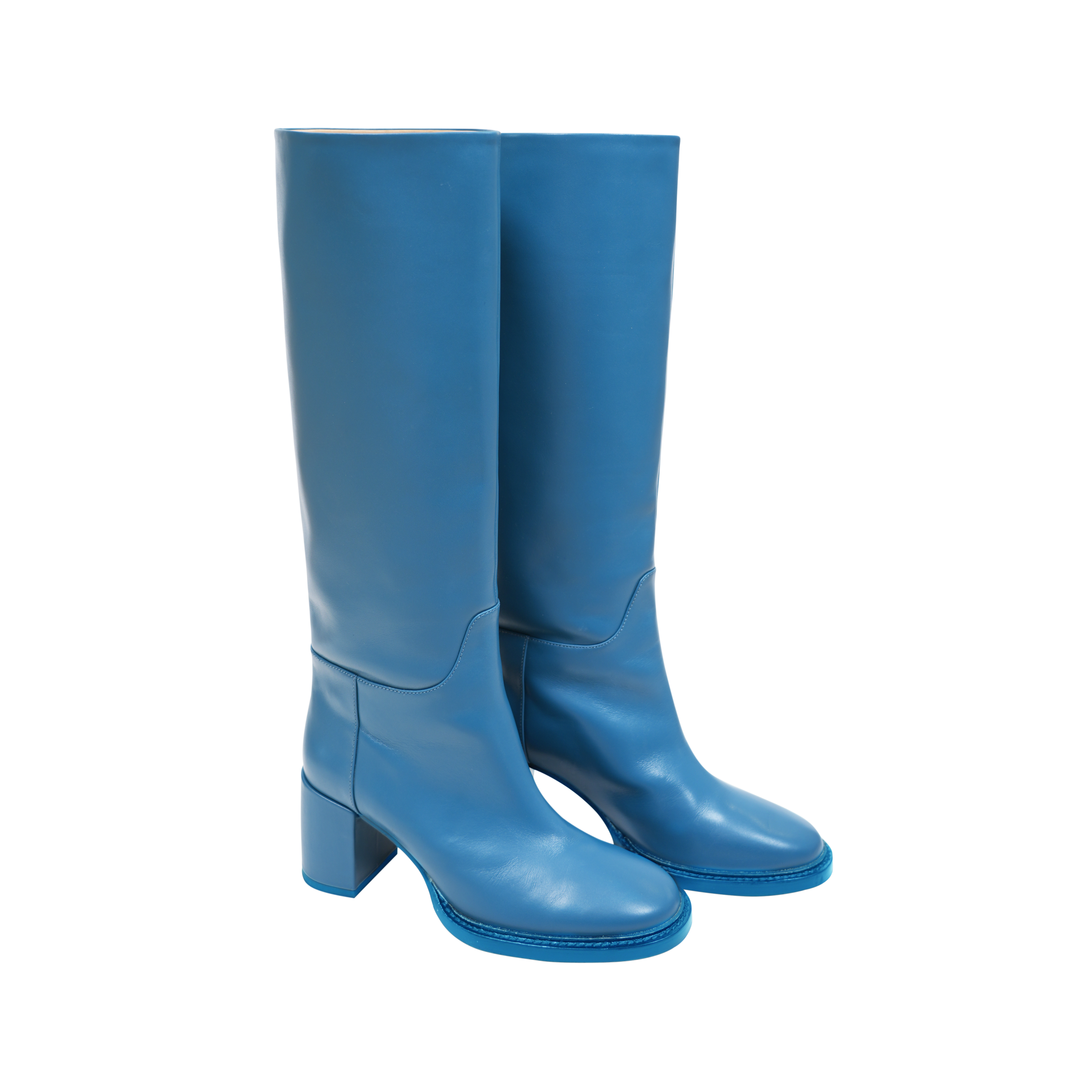 Leather Round-Toe Chunky Heel Boots, British Style Knee-High Riding Boots