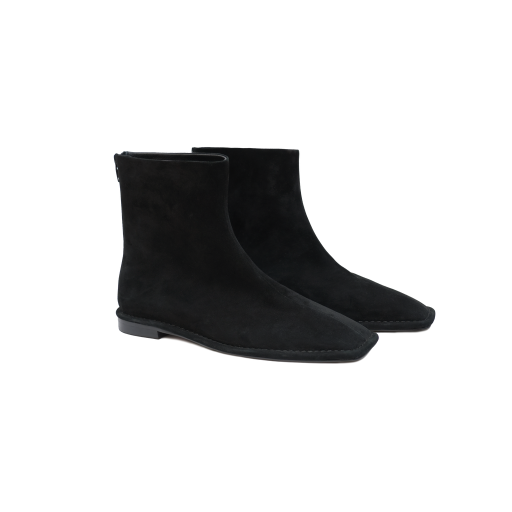 羊麂皮方头内增高短靴裸靴设计款绒面时尚短筒单靴