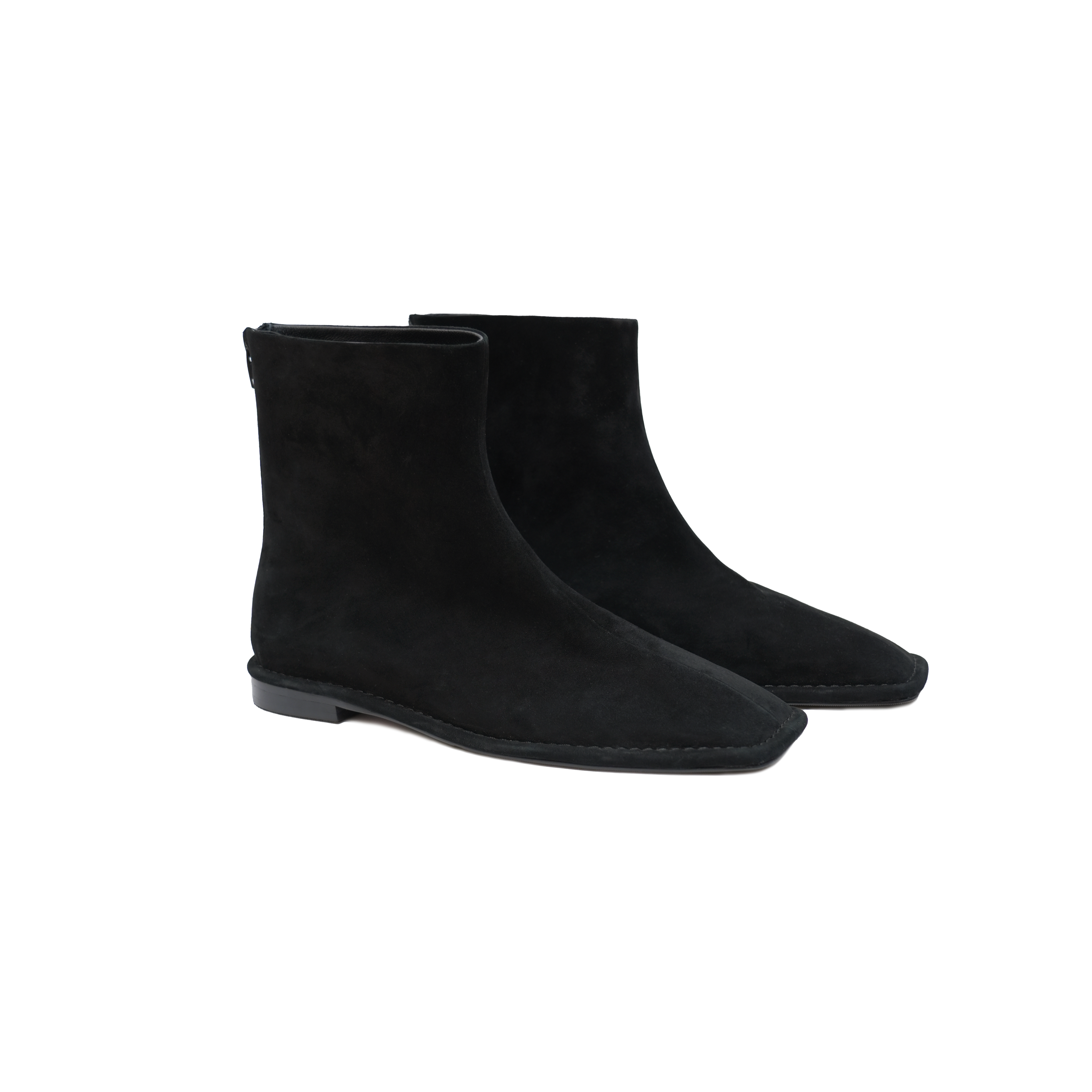 羊麂皮方头内增高短靴裸靴设计款绒面时尚短筒单靴