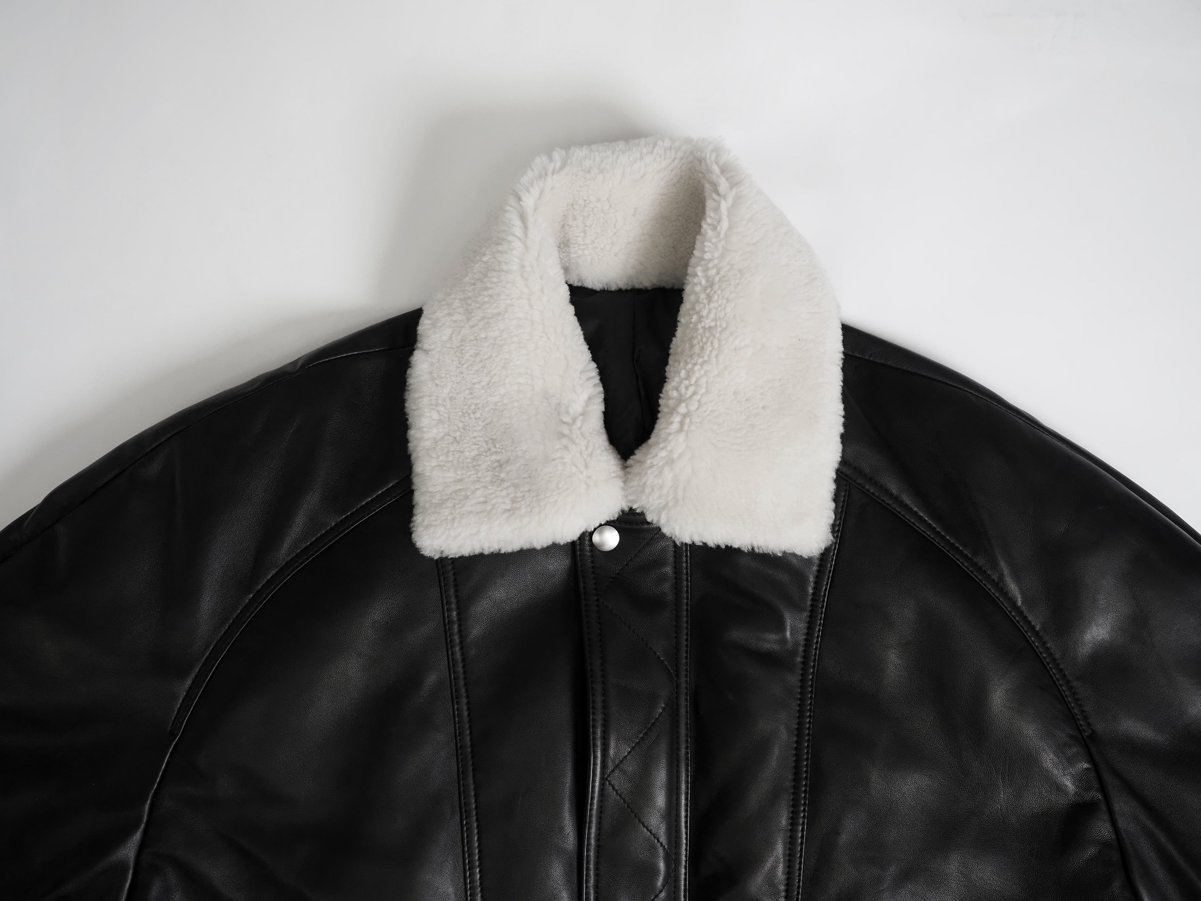 Sheepskin White Goose Down Removable Shearling Fur Collar Leather Coat & Down Jacket