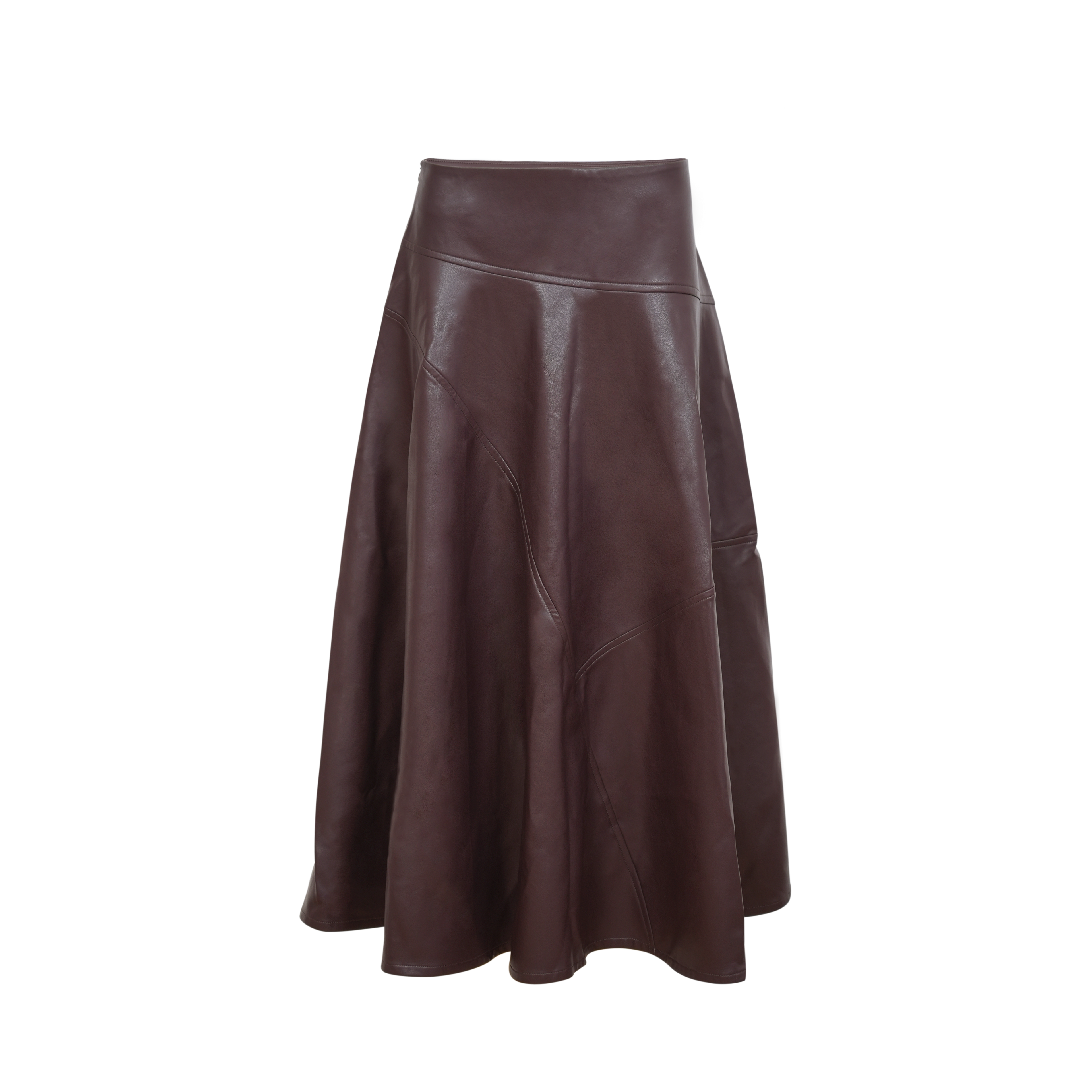Sustainable Eco Leather with Asymmetric Paneled Midi A Line Skirt