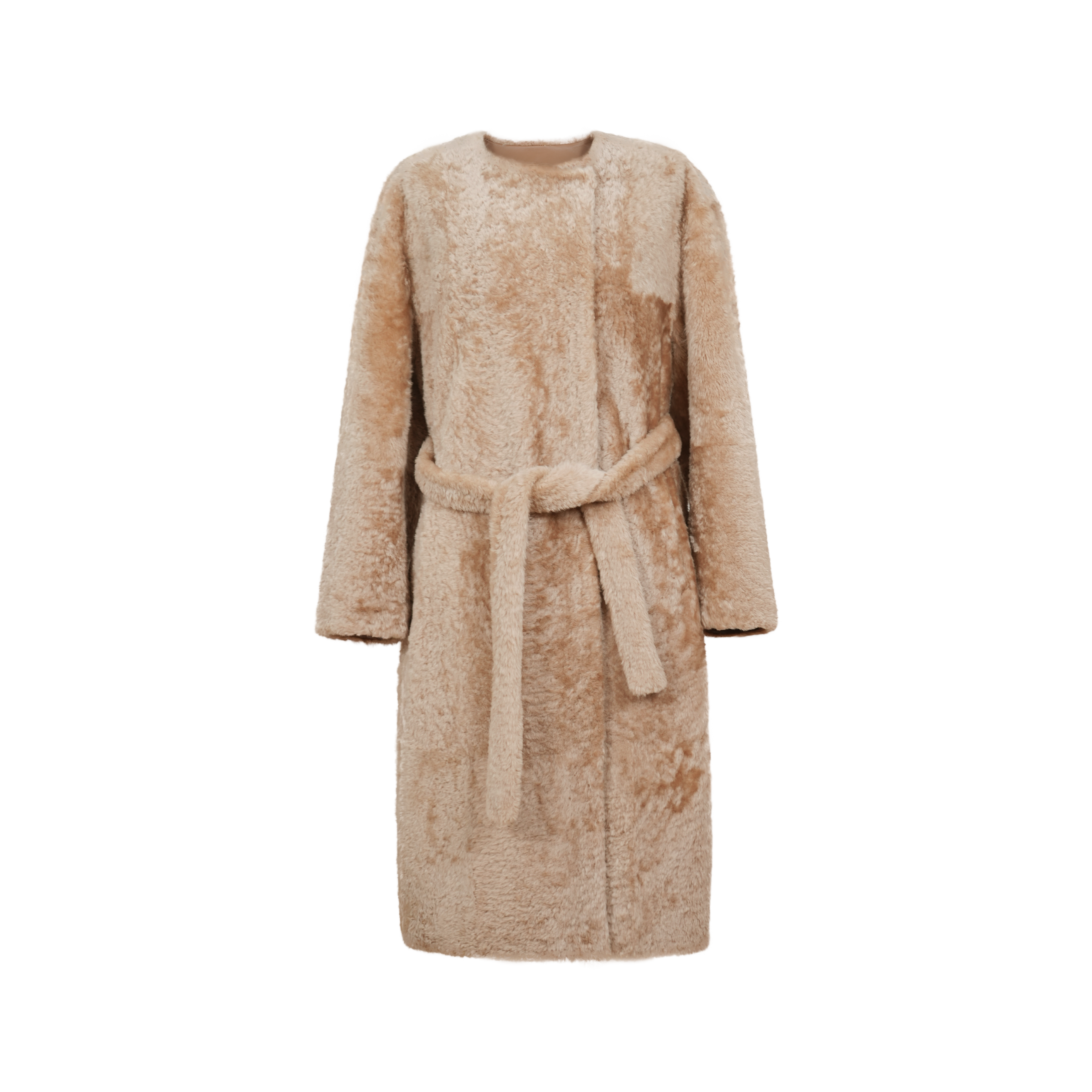 Spanish Lambskin Hand-Dyed Mid-Length Shearling Coat, Loose-Fit Fur Jacket