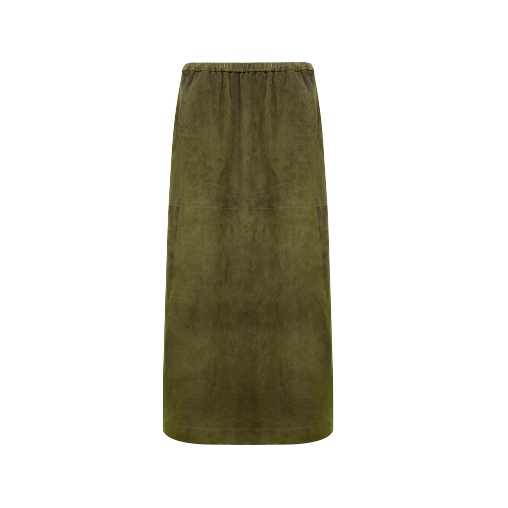 Runway Edition Spanish Lamb Suede Elastic Waist Umbrella-Shaped Midi Skirt