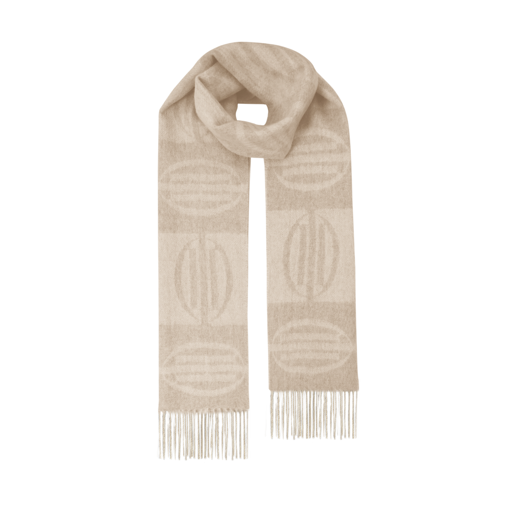 New Zealand Alpaca Wool Logo Collection Undyed Mélange Fringe Double-Sided Two-Tone Scarf