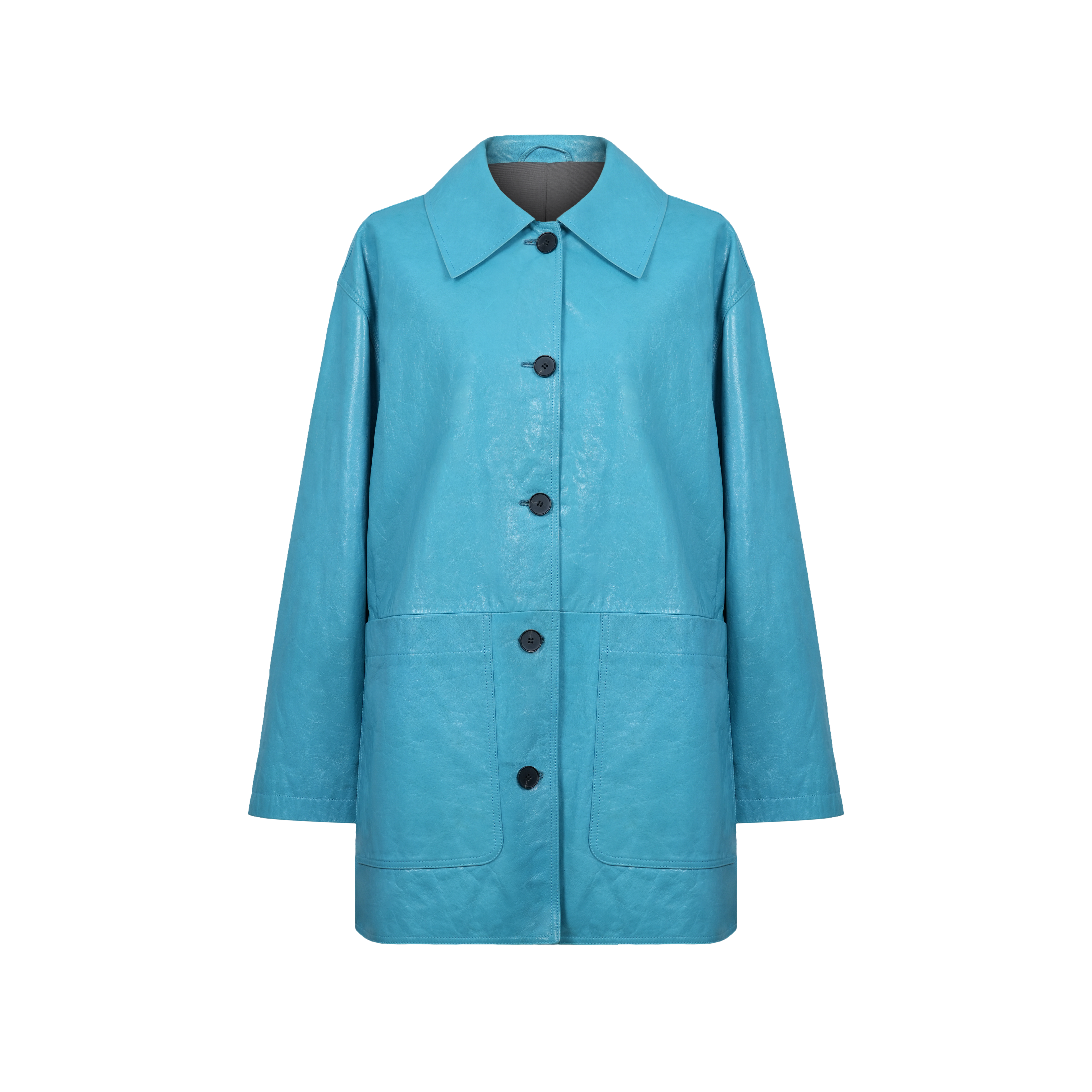 Spanish Waxed Leather Oversized Coat with Vintage Lapel, Trench-Style Leather Jacket