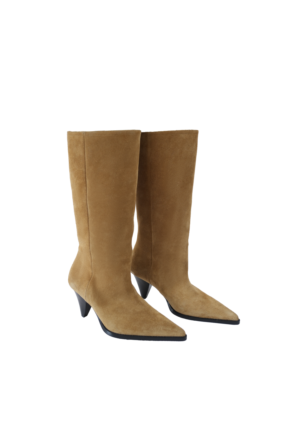 Full-Grain Leather and Suede Chelsea Boots with Cone Heel, Pointed-Toe Stacked Boots, Knee-High Riding Boots