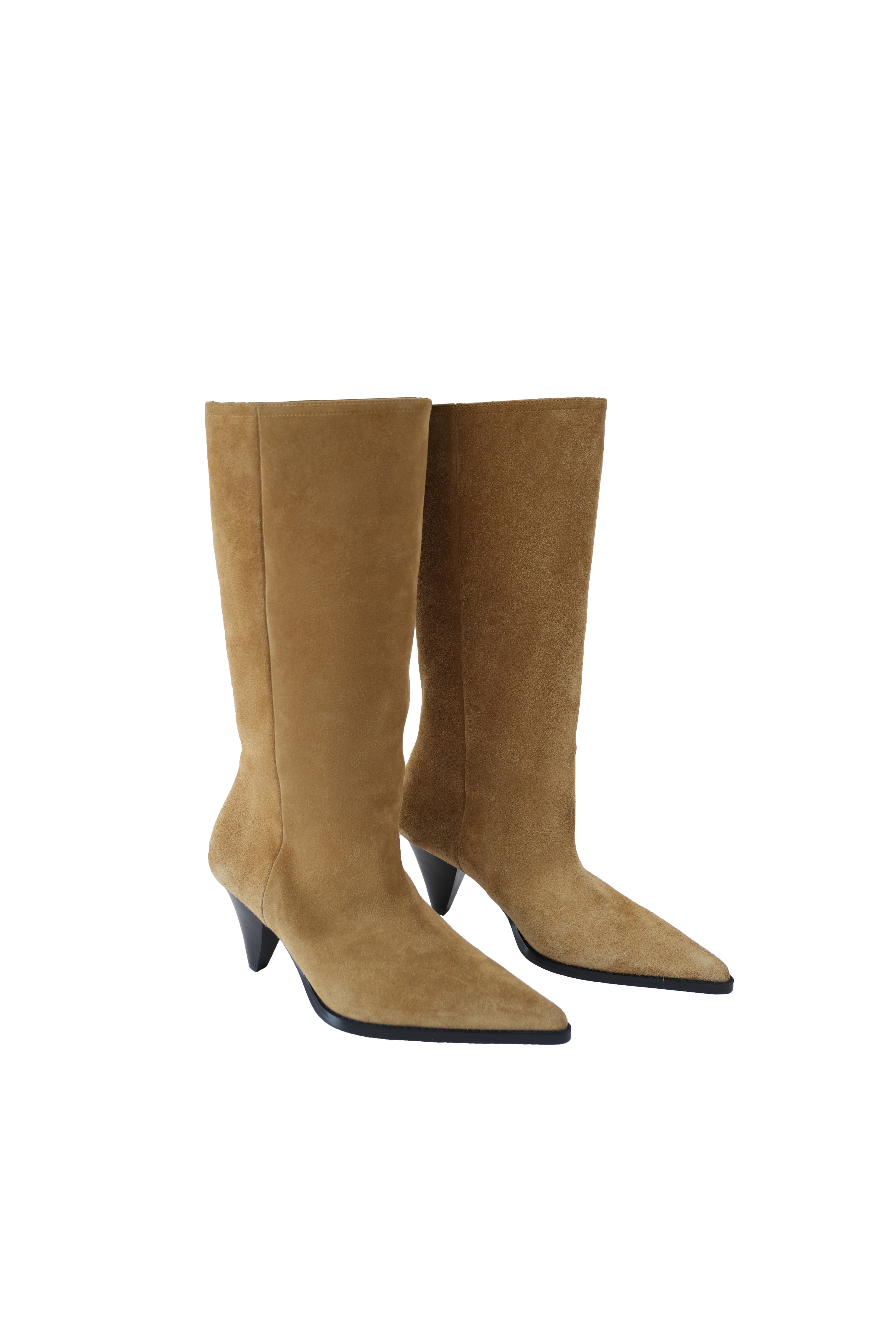 Full-Grain Leather and Suede Chelsea Boots with Cone Heel, Pointed-Toe Stacked Boots, Knee-High Riding Boots