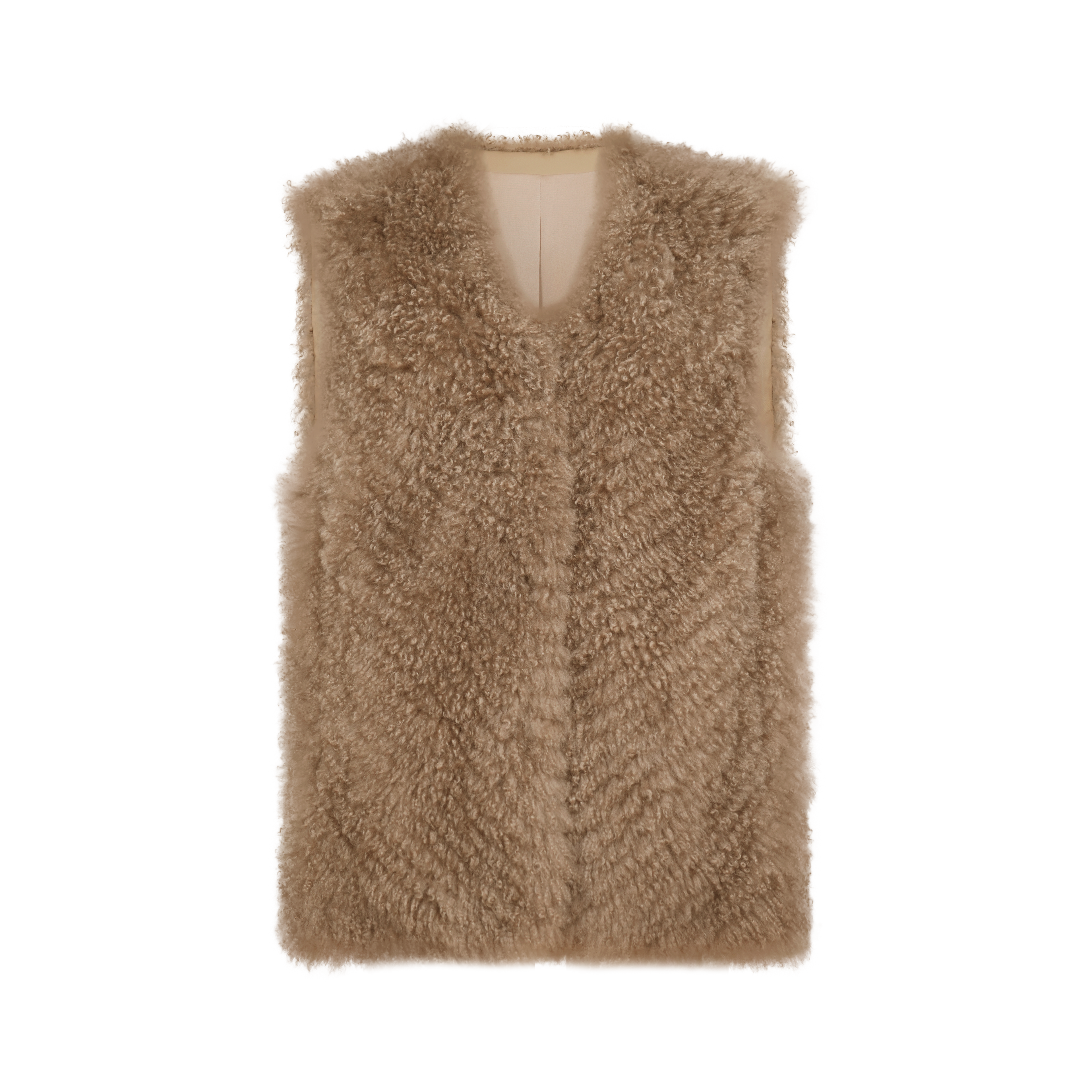 西班牙极细羊羔毛皮毛一体宽肩马甲摩卡灰皮草背心