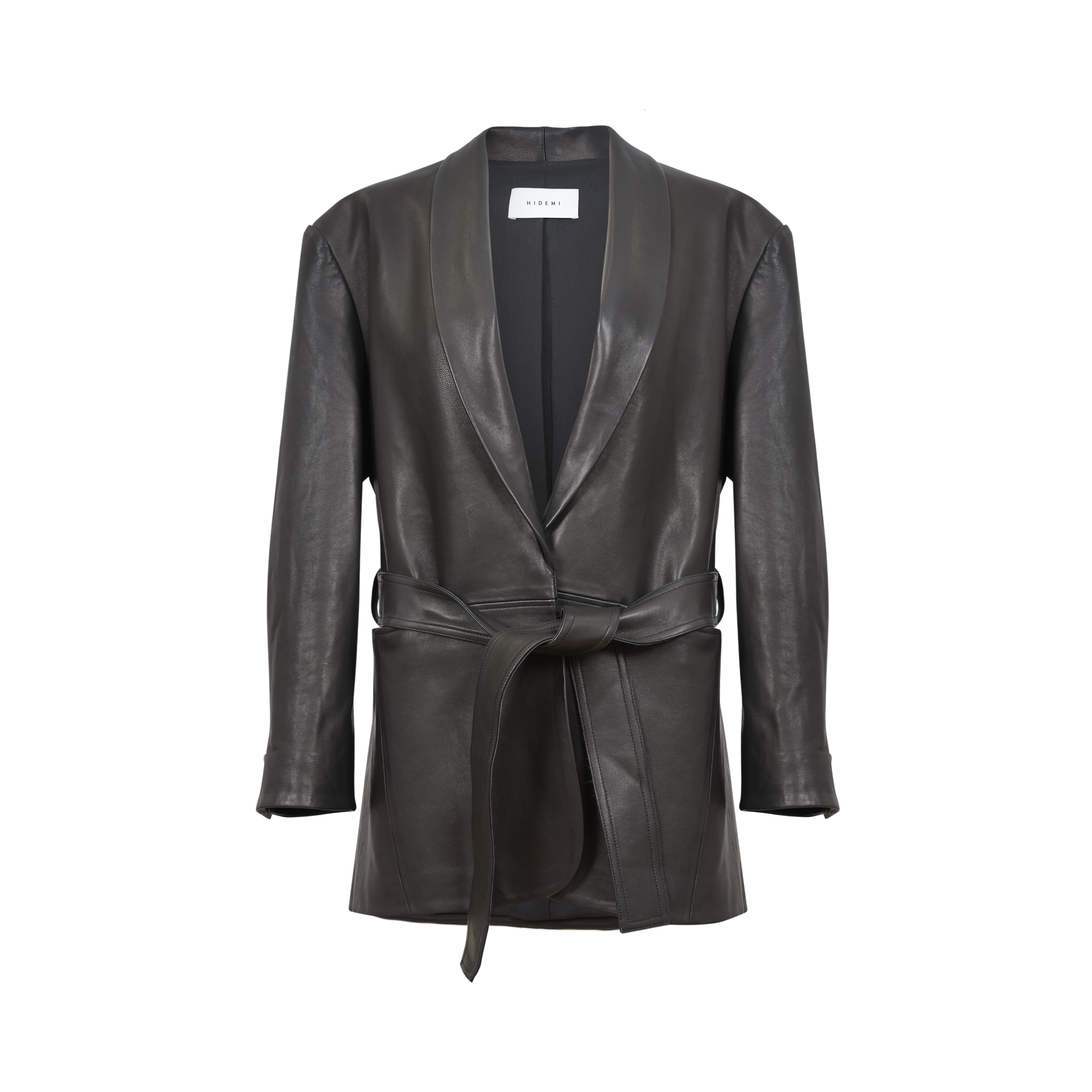High Classic V-Neck Elegant Sheepskin Blazer with Slimming Belt, Genuine Leather Trench Coat