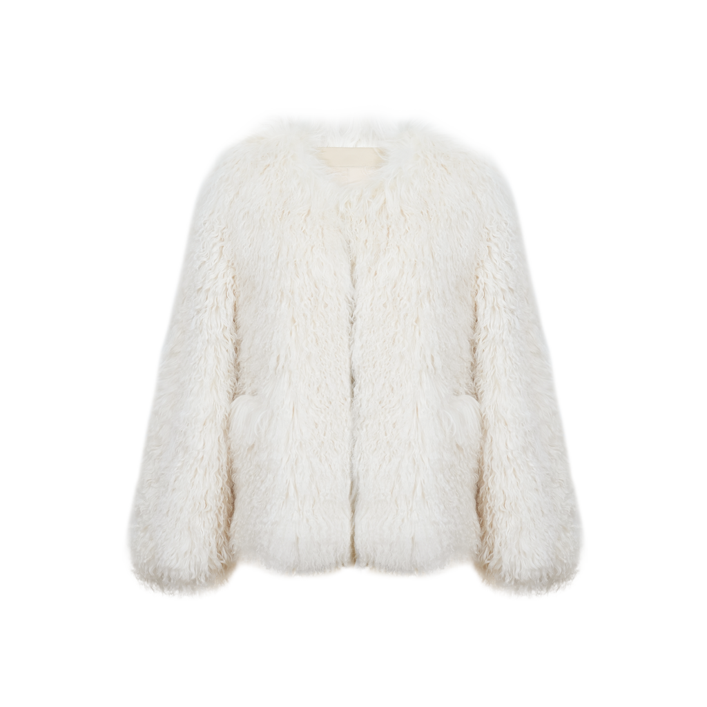 新西兰长毛羊羔毛环保未染色皮毛一体短款毛毛外套