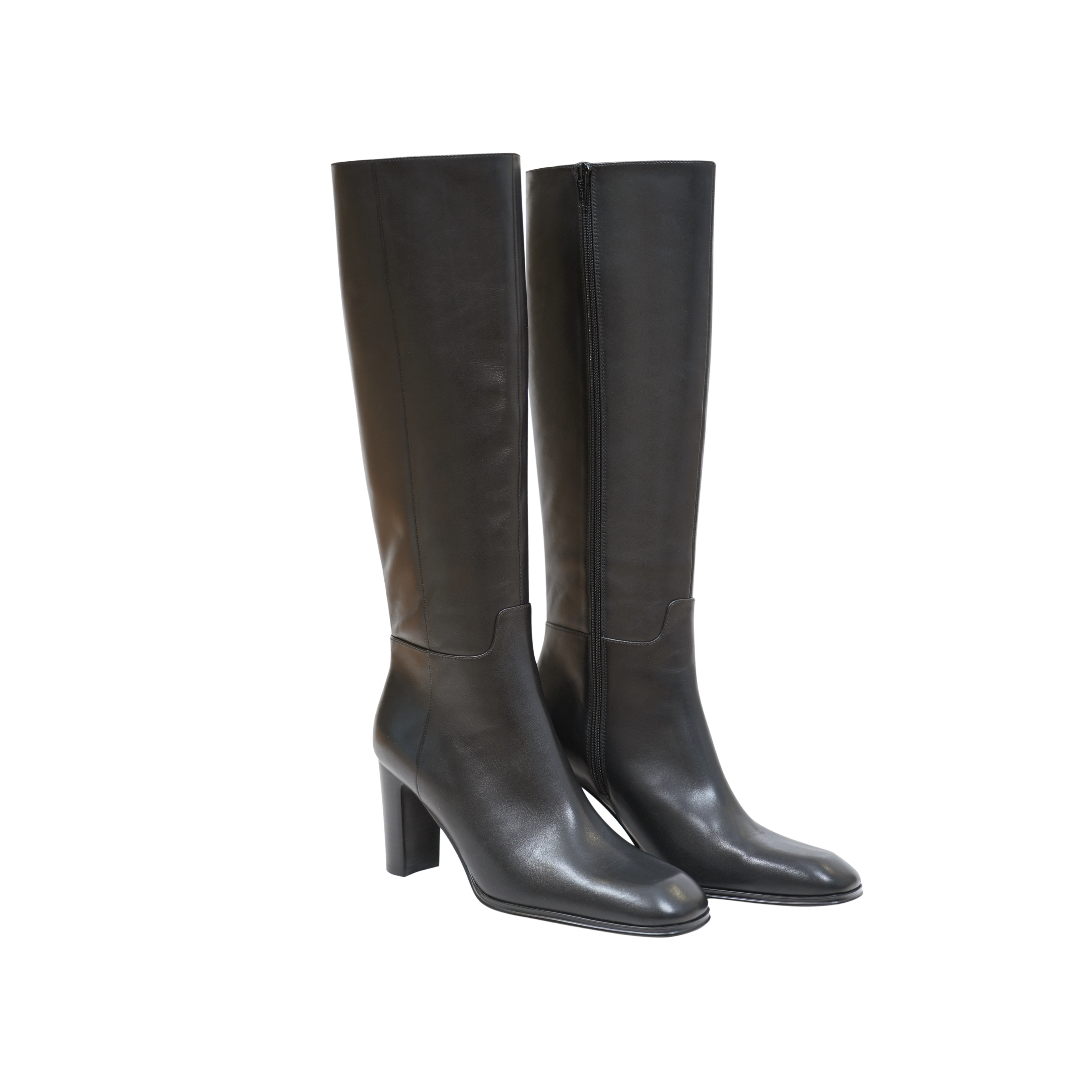 Vintage Style Round-Toe Full-Grain Leather High Knee Boots with Block Heel, Equestrian-Inspired Design