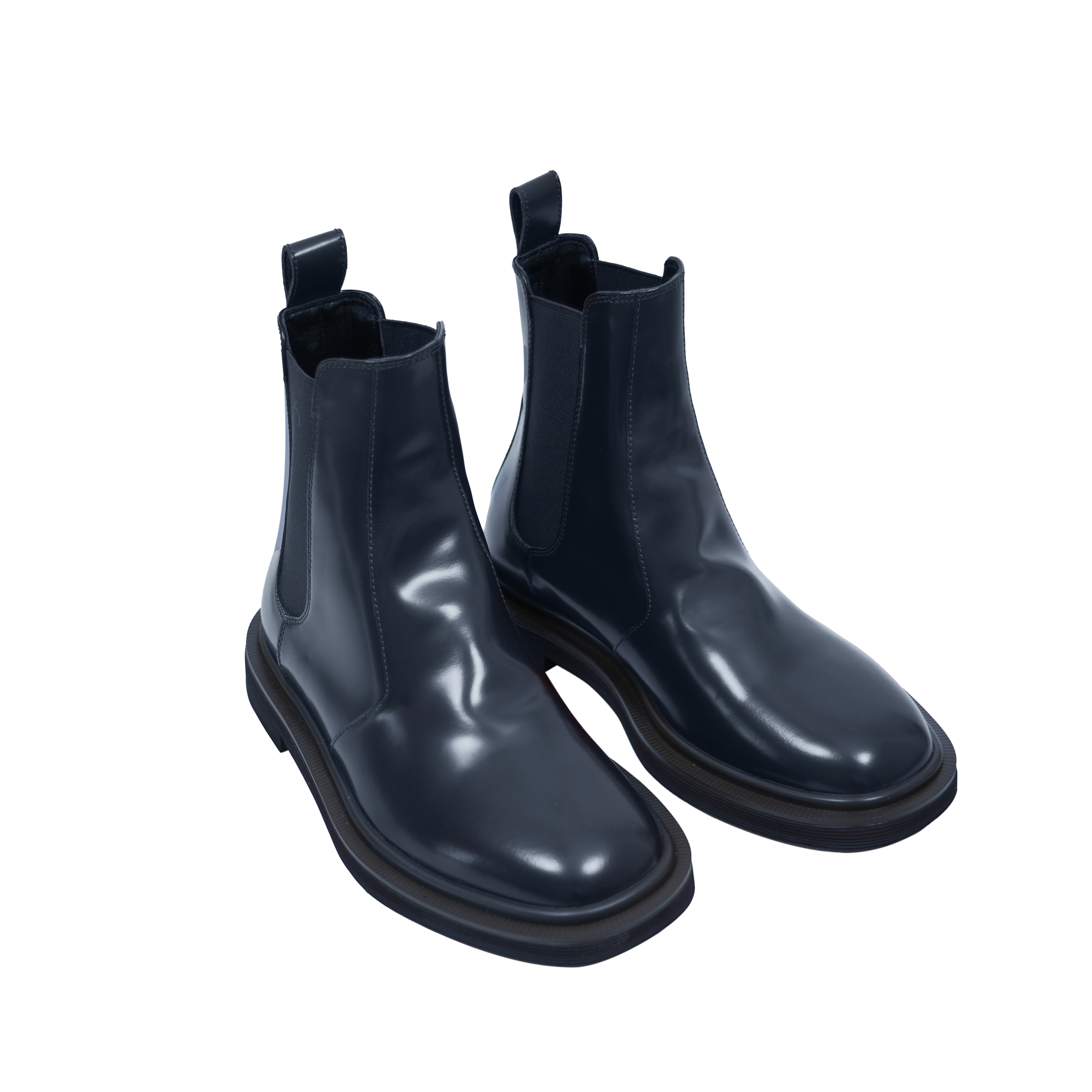 Matte Patent Leather Full-Grain Leather Chelsea Boots with Chunky Platform and Hidden Wedge, Vintage Style Round-Toe Mid-Calf Boots