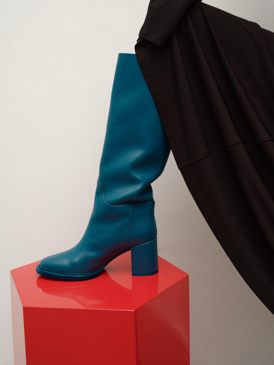 Leather Round-Toe Chunky Heel Boots, British Style Knee-High Riding Boots