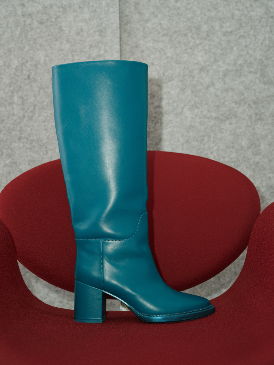 Leather Round-Toe Chunky Heel Boots, British Style Knee-High Riding Boots