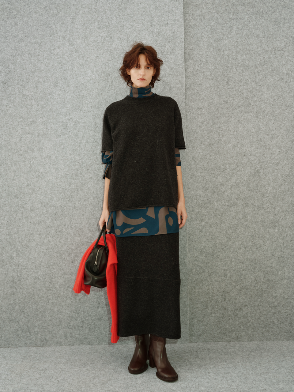 Suede Patchwork Round-Toe Chunky Heel 7cm Ebony Brown Knee-High Boots, Wide-Calf Vintage Riding Boots