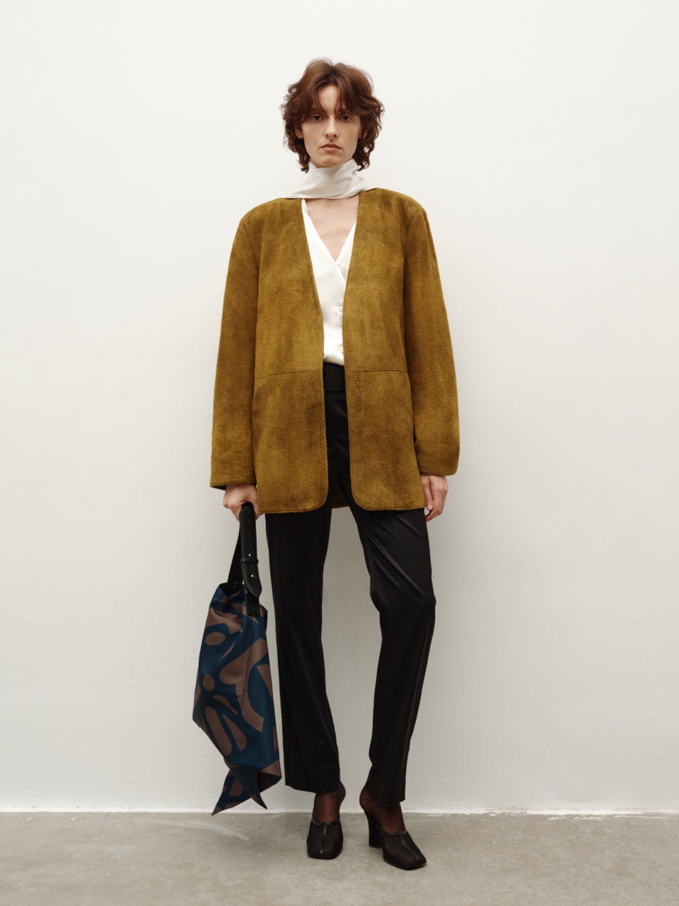 Olive Ginger Green V-Neck Oversized Blazer with Shoulder Pads