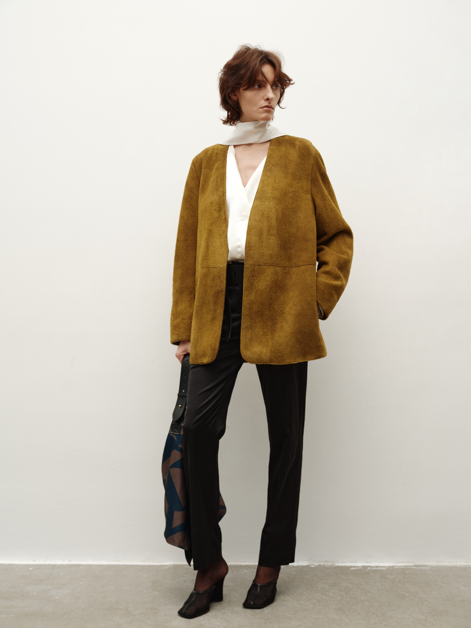 Olive Ginger Green V-Neck Oversized Blazer with Shoulder Pads