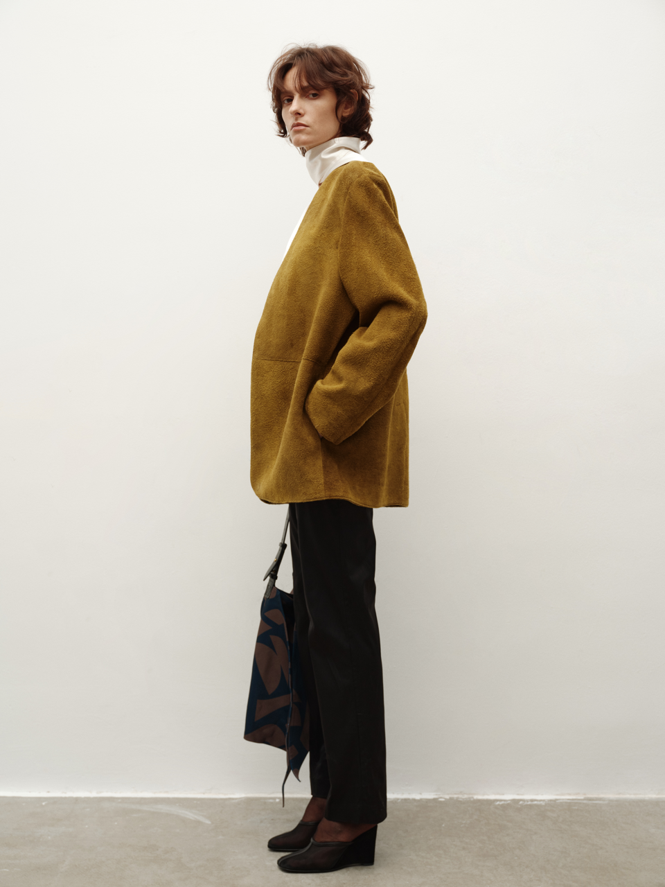 Olive Ginger Green V-Neck Oversized Blazer with Shoulder Pads