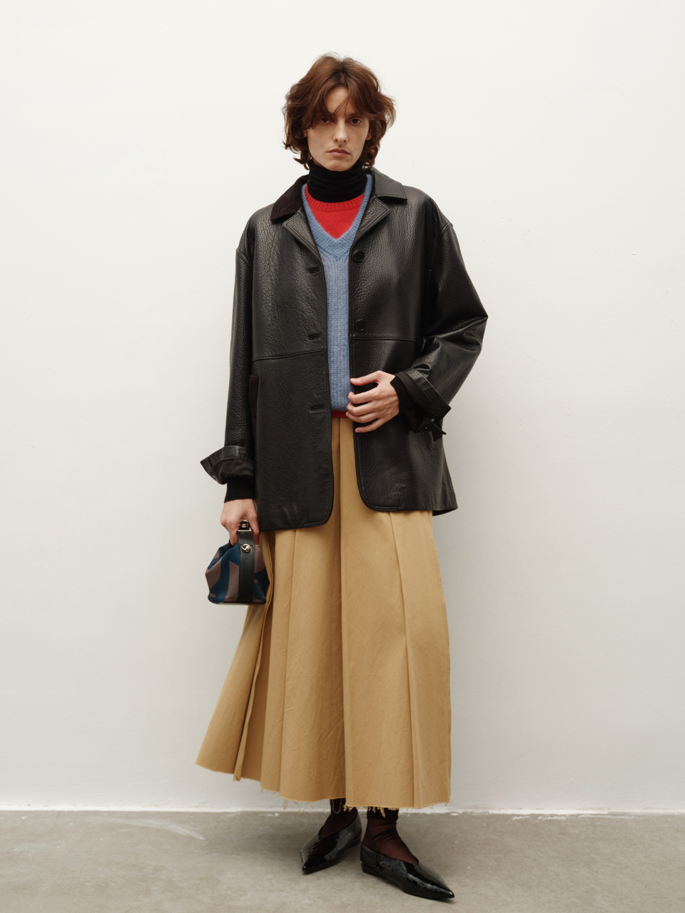 Lychee Leather Elephant Texture Suede Collar Asymmetrical Patchwork Leather Blazer Jacket