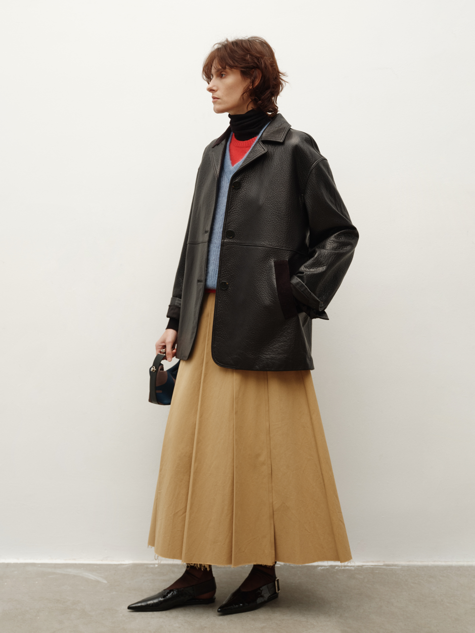 Lychee Leather Elephant Texture Suede Collar Asymmetrical Patchwork Leather Blazer Jacket