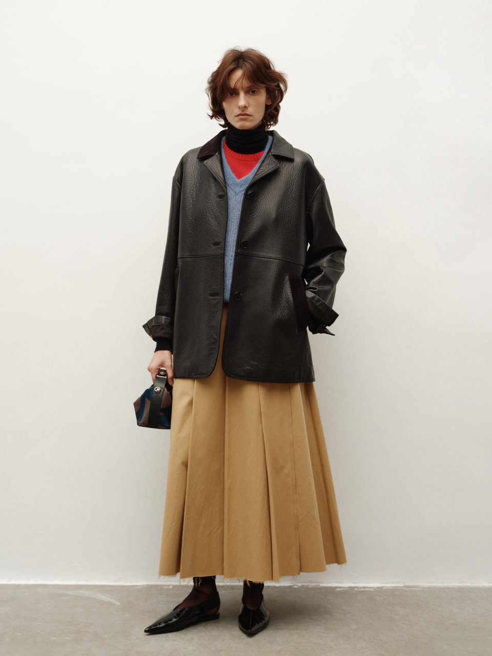 Lychee Leather Elephant Texture Suede Collar Asymmetrical Patchwork Leather Blazer Jacket