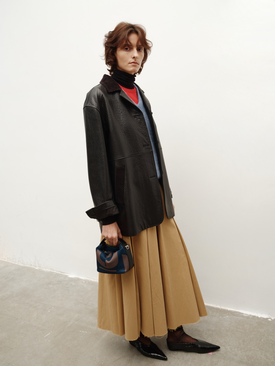 Lychee Leather Elephant Texture Suede Collar Asymmetrical Patchwork Leather Blazer Jacket