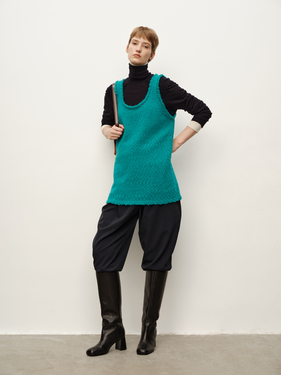 Italian Full-Grain Leather Round-Square Toe Knee-High Boots with 5cm Block Heel