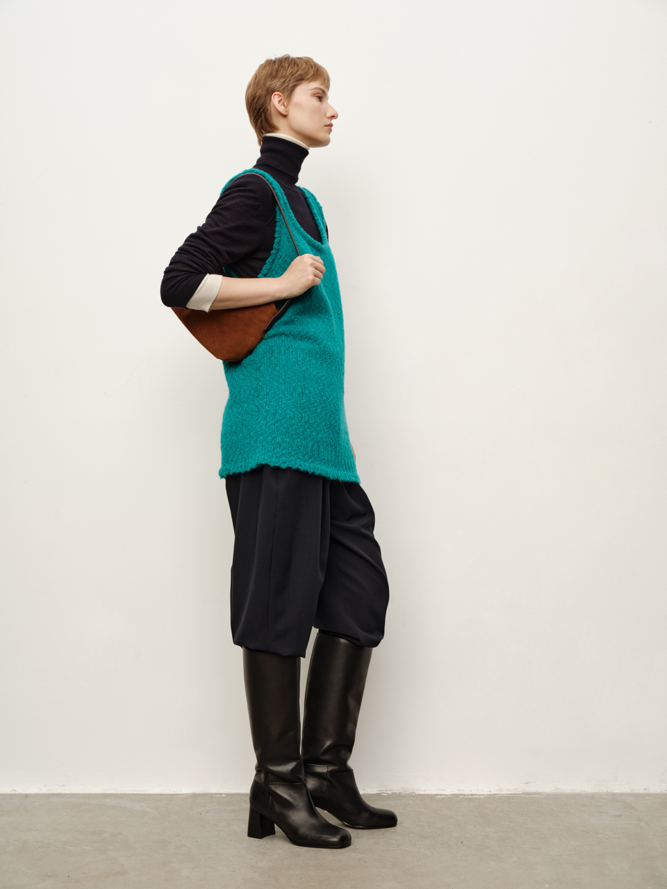 Italian Full-Grain Leather Round-Square Toe Knee-High Boots with 5cm Block Heel