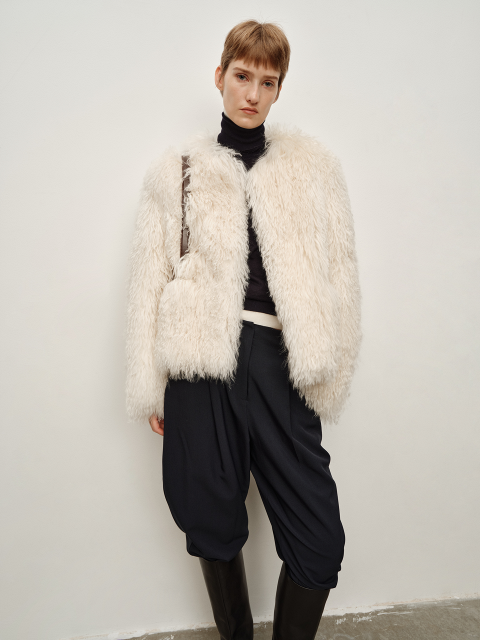 New Zealand Long Wool Lamb Fur Eco-Friendly Undyed Shearling Short Coat